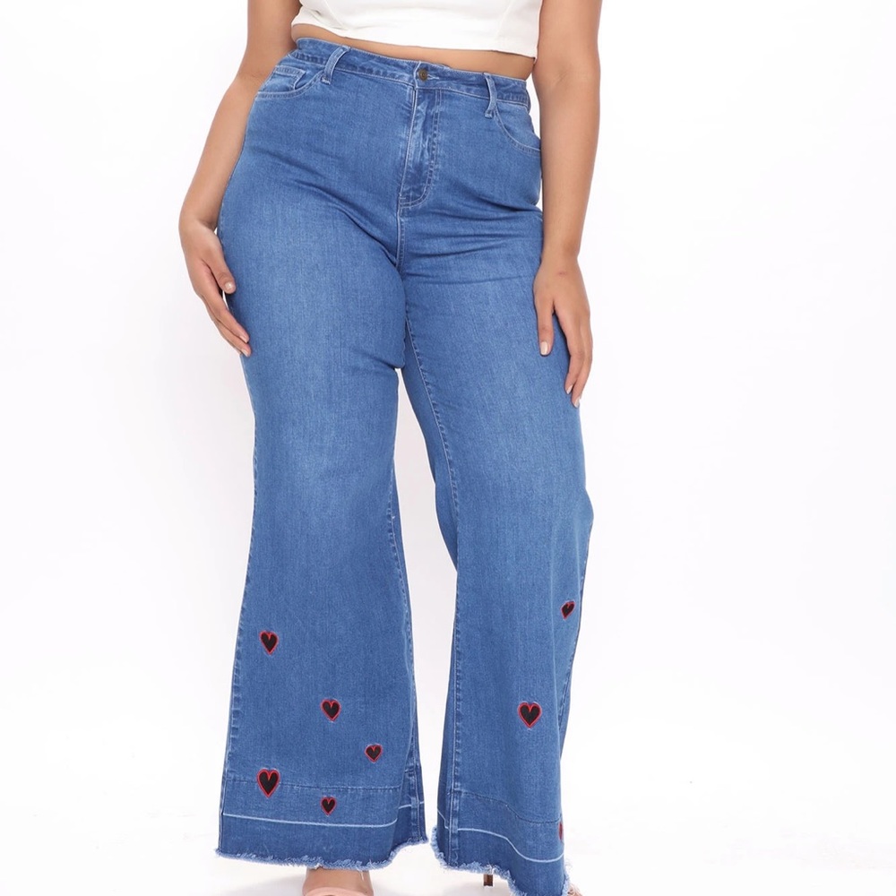 Fashion Nova Curve Wide Leg Heart Jeans